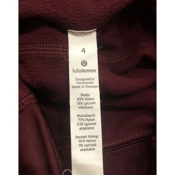 Lululemon Toasty Tech Tight II Size 4 Burgundy Athletic Leggings - Picture 4 of 6